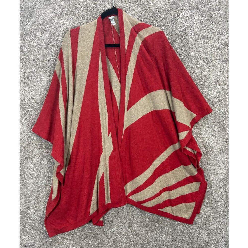Chicos Poncho Womens One Size‎ Red Stripe Rabbit Hair Wool Blend Wrap Sweater